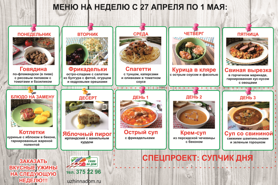 Как подготовить меню на неделю для семьи с рецептами ?