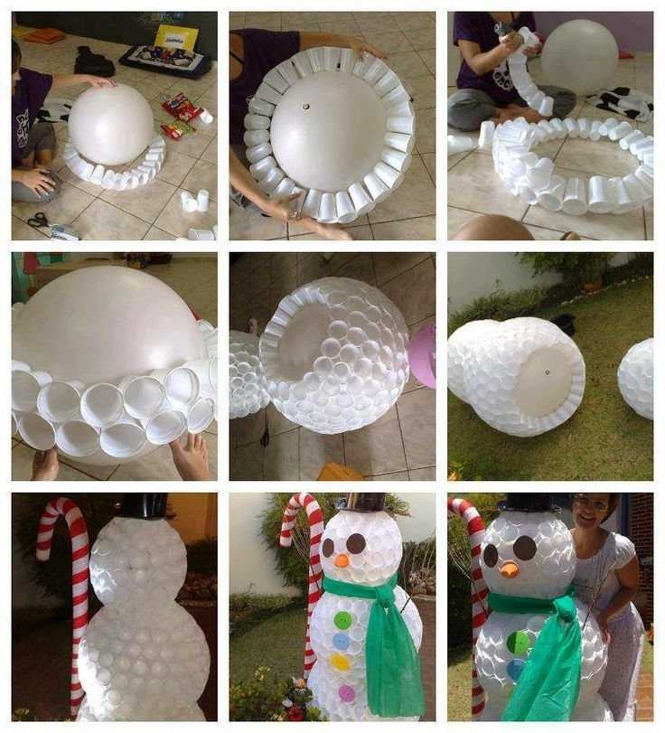 Снеговик из пластиковых и бумажных стаканчиков своими руками: пошаговое фото